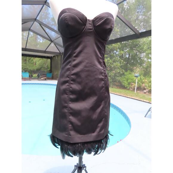 Y2K Guess Black Feather Vintage Mini Dress With Lace Up Back - Picture 8 of 8